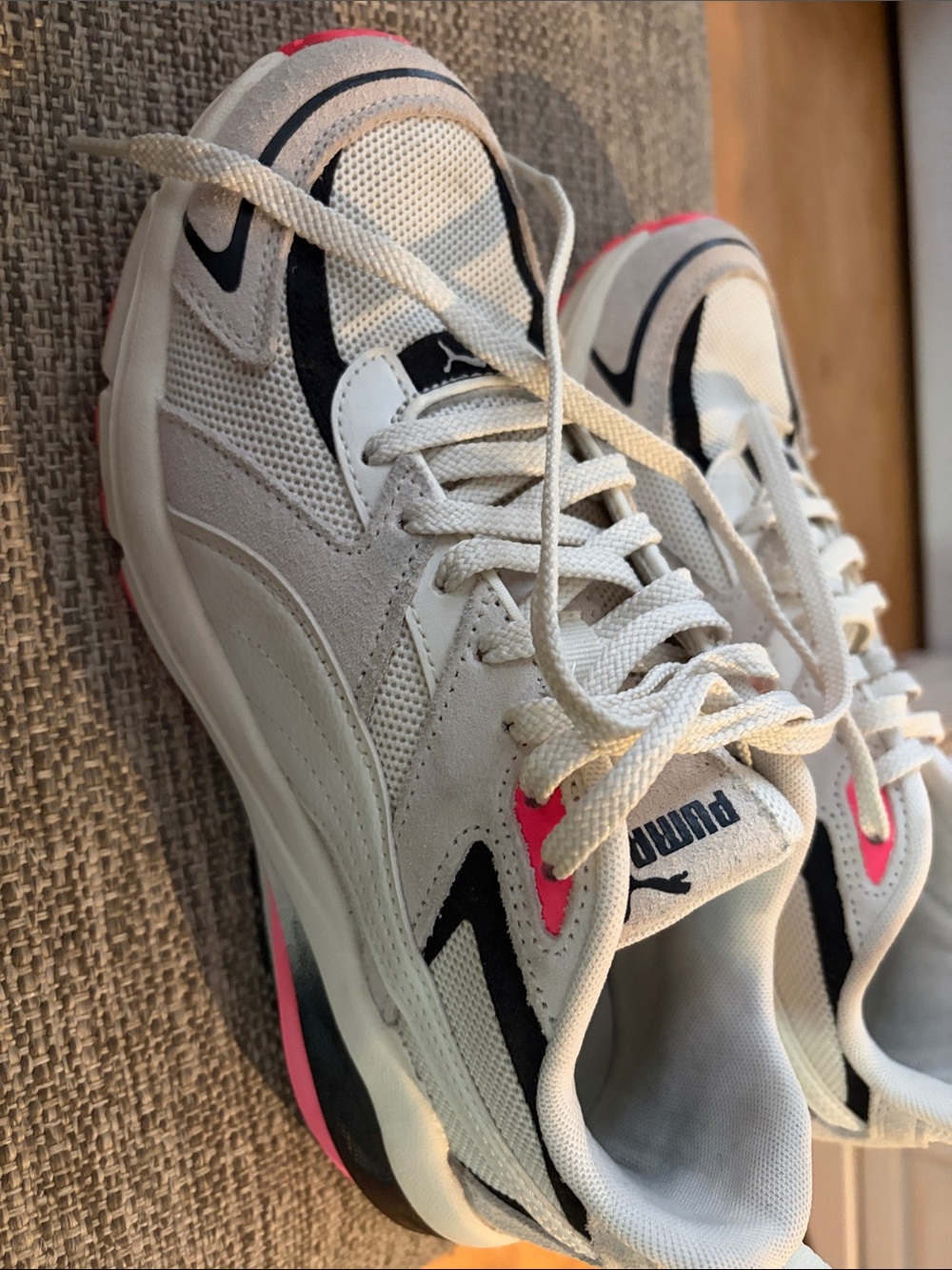 Puma White Sneakers with Black and Pink Accents